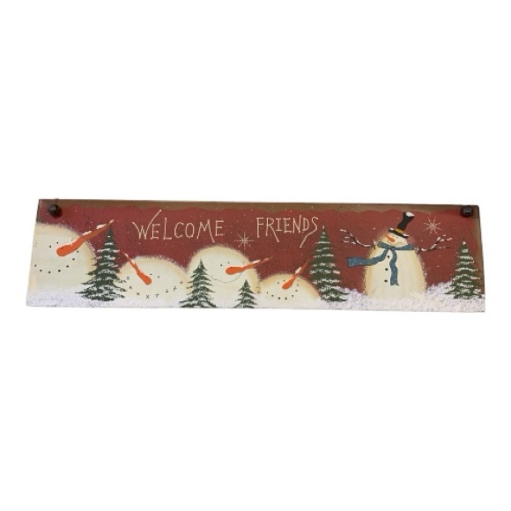 Hand Painted Tin Festive Snowman Welcome Sign‎ Wall Hanging